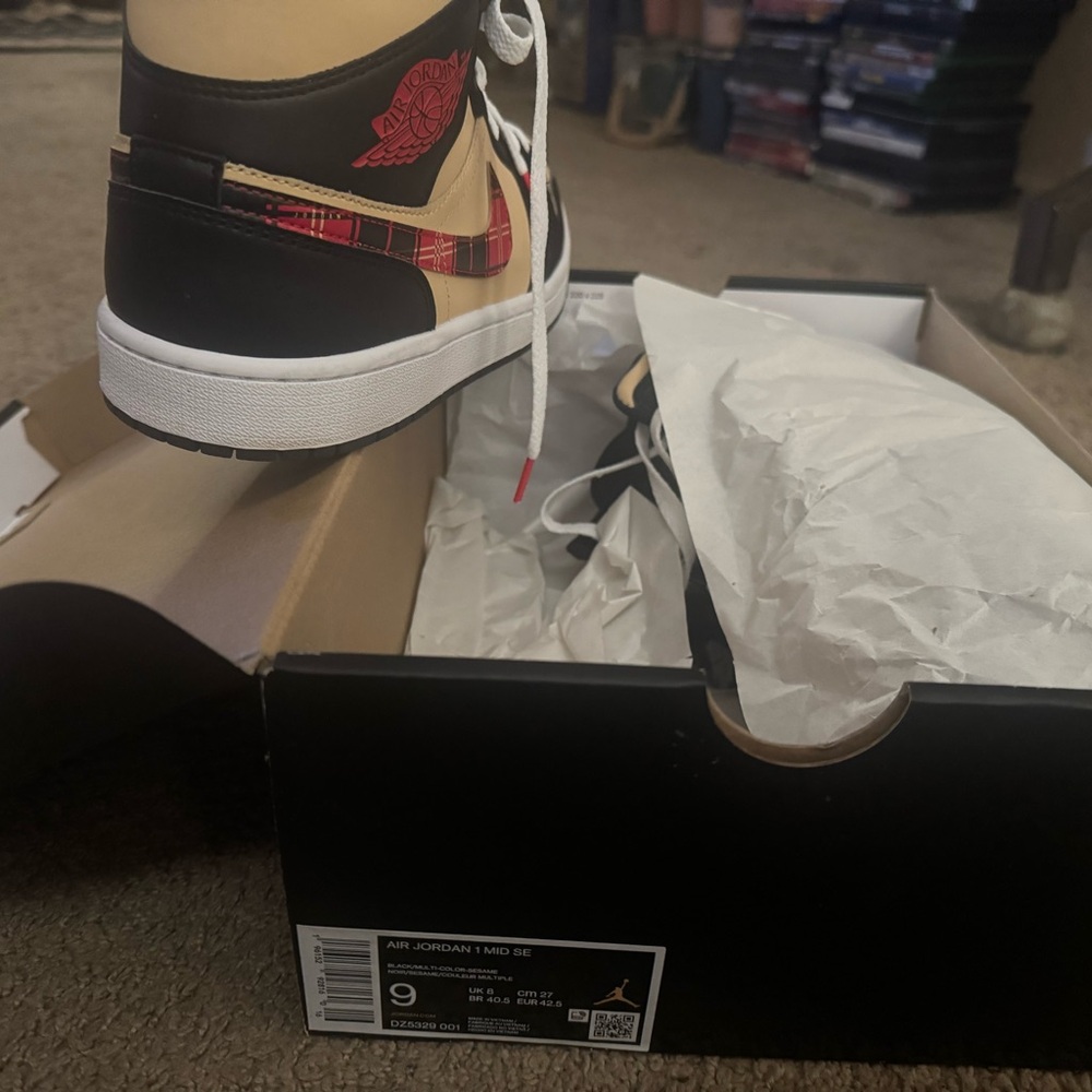 Nike Black and Tan High-Tops with Red Plaid Accent - Picture 3 of 3